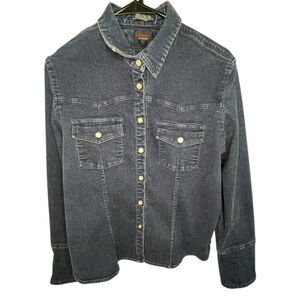 Tommy Jeans Blue Denim Button Up Long Sleeve Shirt With Front Pockets